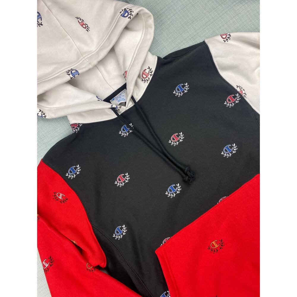 NWT Champion Reverse Weave AOP Pullover Hoodie Men’s sz Small S Red/Black/White